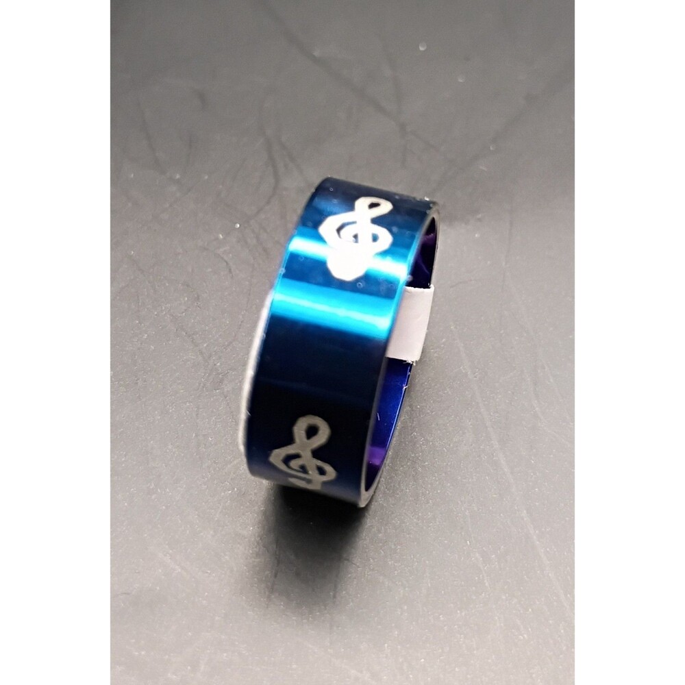 Unisex Blue Treble Clef Stainless Steel Fashion Ring Band U.S Size 8.5